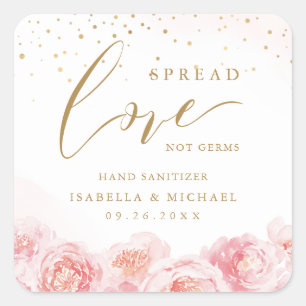 Spread Kärlek Hand Sanitizer Blommigt Wedding Favo Fyrkantigt Klistermärke