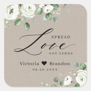 Spread Kärlek Hand Sanitizer Greenery Wedding Favo Fyrkantigt Klistermärke