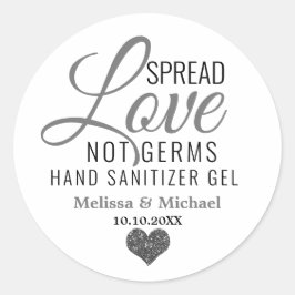 Spread Kärlek inte Germs Sanitizer Silver Heart Runt Klistermärke