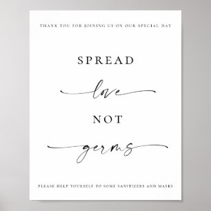 Spread Kärlek Not Germs Sanitizer Station Bröllop Poster