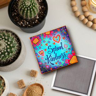 Spread Kindness-Blommigt inspirerande Trendig blåt Magnet