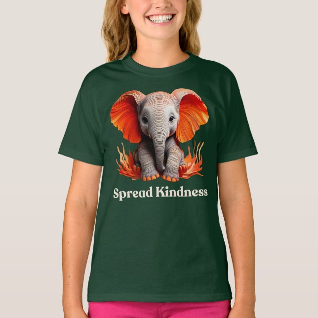 Spread Kindness Cute orange-red Baby Elephant T Shirt (Framsida)