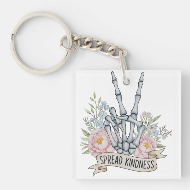 "Spread Kindness" Skeleton Peace Sign – Watercolor (Framsidan)