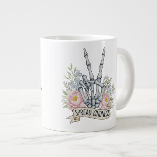 "Spread Kindness" Skeleton Peace Sign – Watercolor Jumbo Mugg