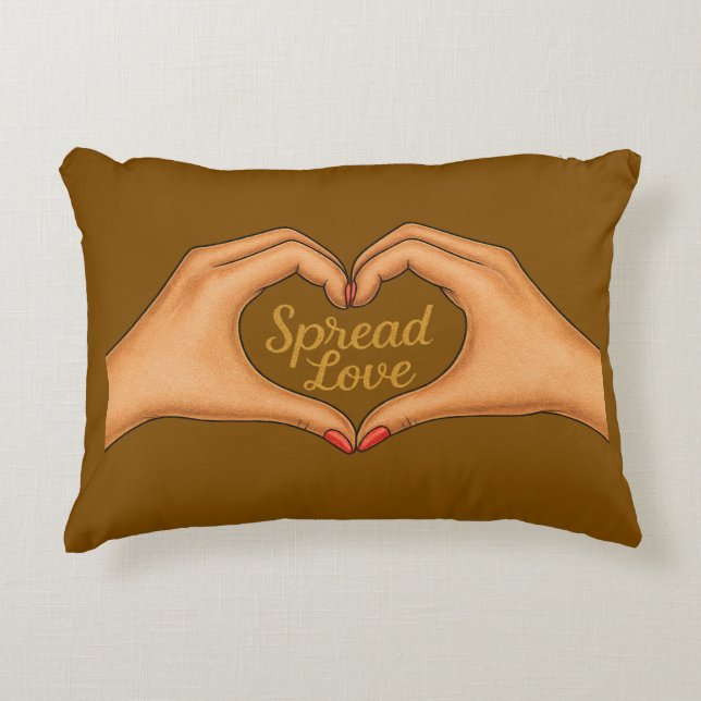 Spread Love Heart Hands Gold Quote –Throw Pillow Prydnadskudde (Framsidan)