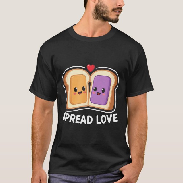Spread Love Peanut Butter And Jelly Valentine Desi T Shirt (Framsida)