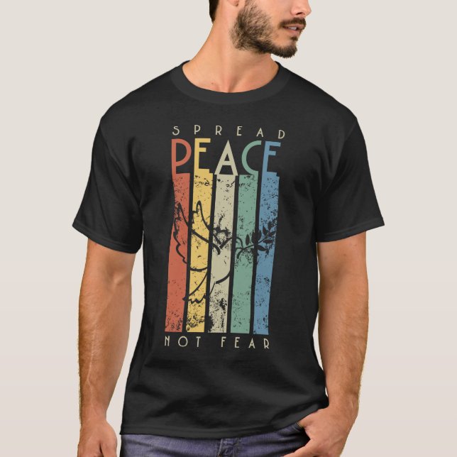 Spread Peace Not Fear Retro Stripes Dove T-shirts  (Framsida)