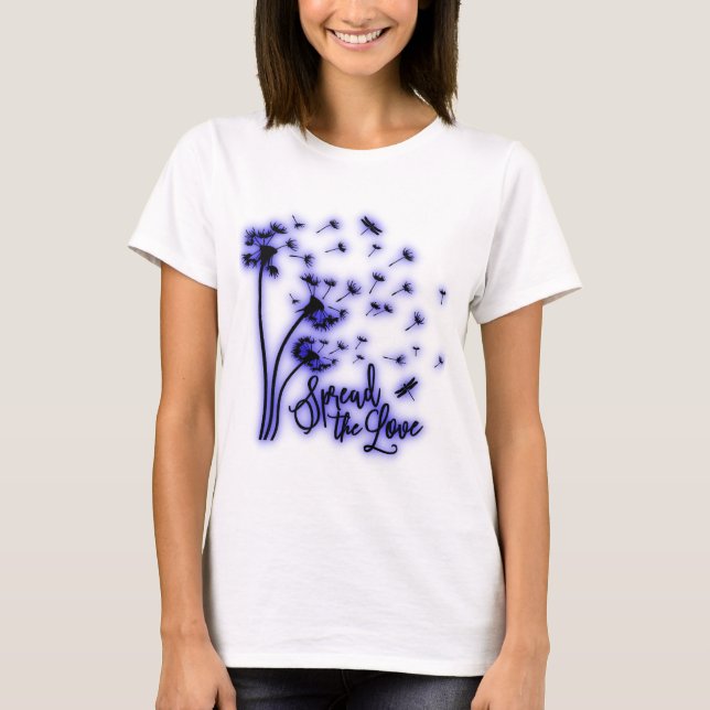 Spread The Love Dandelions and Dragonflies T Shirt (Framsida)