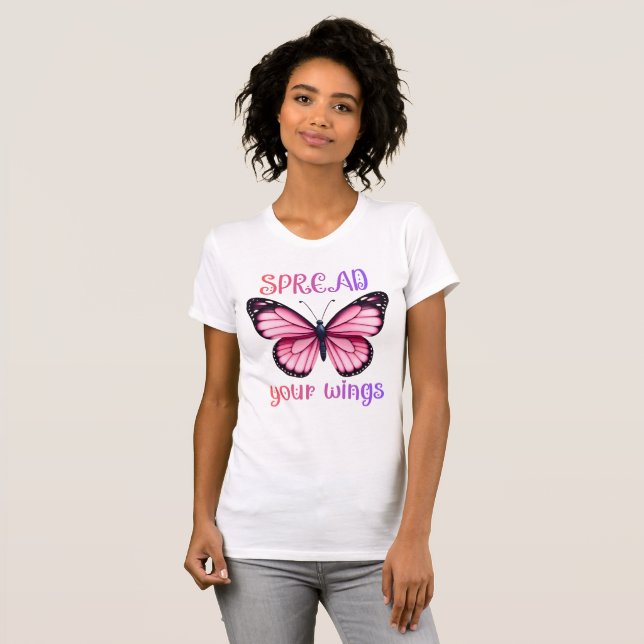 Spread Your Wings – Inspirational Butterfly  T Shirt (Hel framsida)