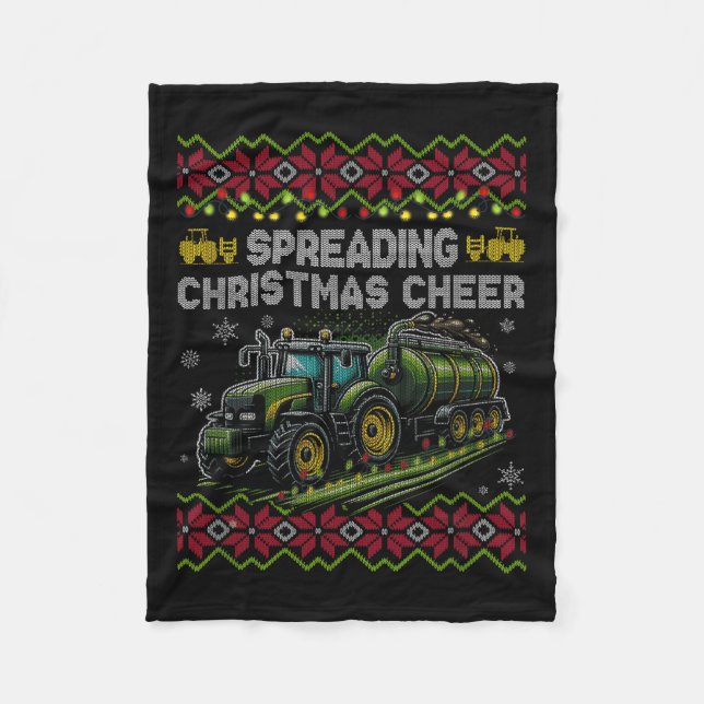 Spreading Christmas Cheer Farming Tractor Ugly Swe Fleecefilt (Framsidan)