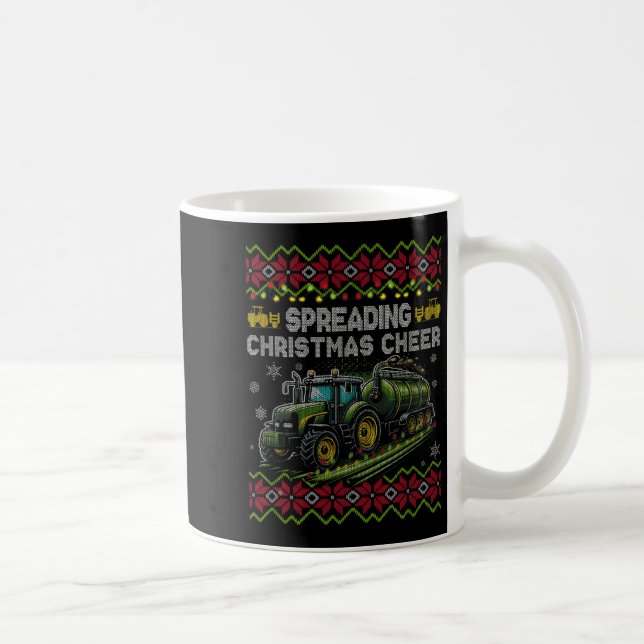 Spreading Christmas Cheer Farming Tractor Ugly Swe Kaffemugg (Höger)