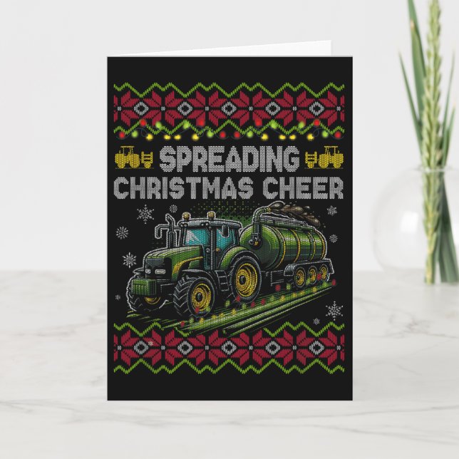 Spreading Christmas Cheer Farming Tractor Ugly Swe Kort (Framsida)