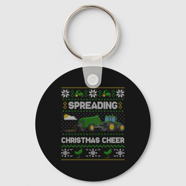 Spreading Christmas Cheer Farming Tractor Ugly Swe Nyckelring (Framsida)
