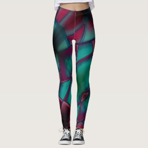 Sprickad burgundi och stark cyan i trapezoidal leggings