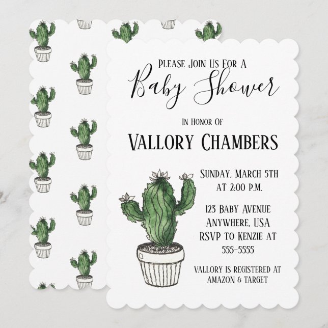Sprickad cactus Baby Shower-inbjudan Inbjudningar (Fram/baksida)