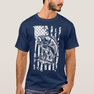 Sprickad Flagga Bass-Fiske, patriotisk design T Shirt