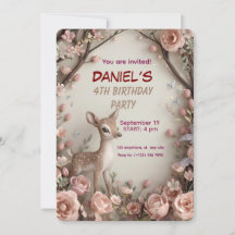 Sprickad Hjort Woodland Birthday-inbjudan -