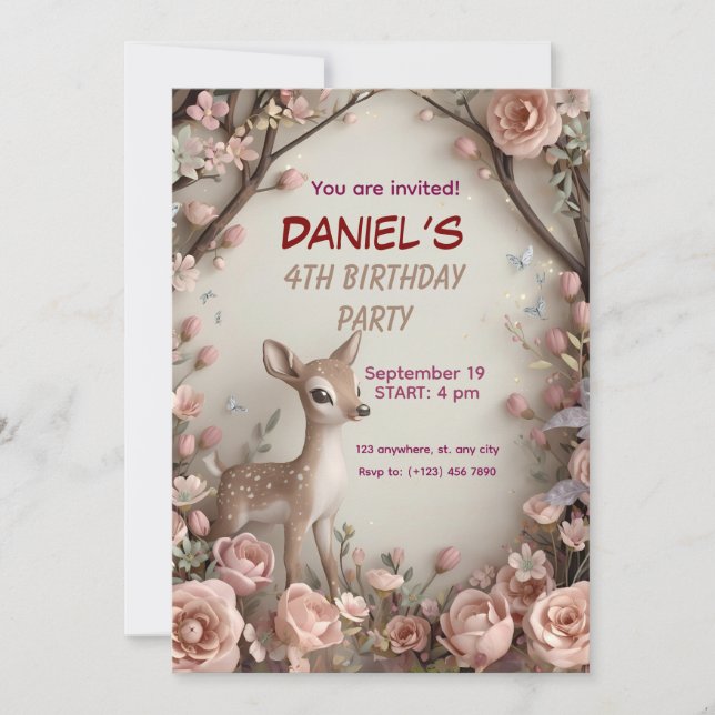 Sprickad Hjort Woodland Birthday-inbjudan - Inbjudningar (Framsida)