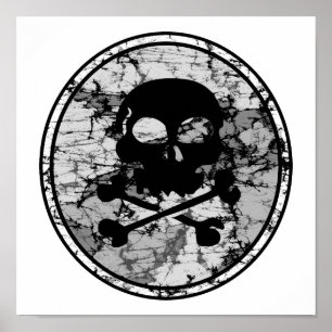 Sprickad skull & korsben Silhouette B&W Poster