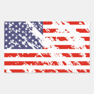 Sprickade amerikanska flagga USA-rektangel Rektangulärt Klistermärke