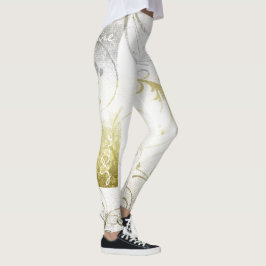 Sprickade Guld- och Pewter Flourlacker Leggings