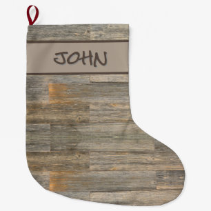 Sprickade lätta plankor av rostfritt trä stor julstrumpa