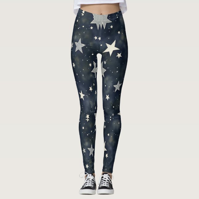 Sprickade stjärnor Seamless Mönster Leggings (Framsida)