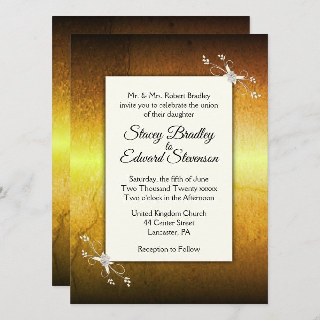 Sprickande gul dis Wedding Invitation Inbjudningar (Fram/baksida)