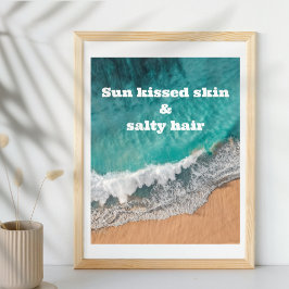 Sprickor, havsstrand, vit, sol poster