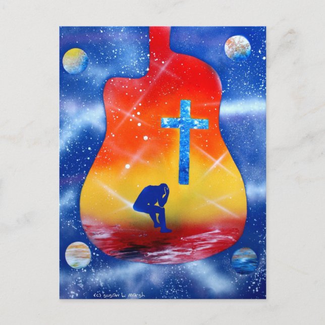 Sprickspraymålning, gitarr och kor vykort (Framsida)