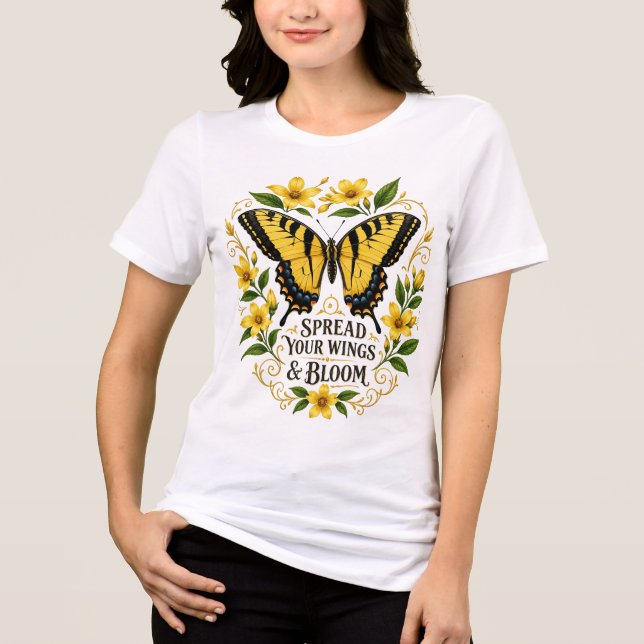 Sprid dina vingar och blomma t shirt (Framsida)