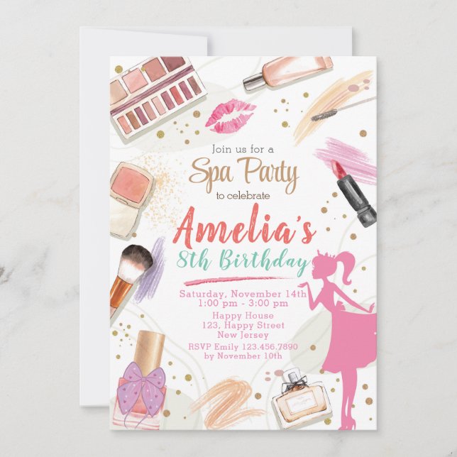 Sprid födelsedagsinbjudan. Glam makeup-födelsedag Inbjudningar (Framsida)