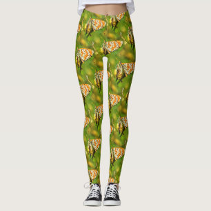 Sprid Fritillary Orange och White Butterfly Leggings