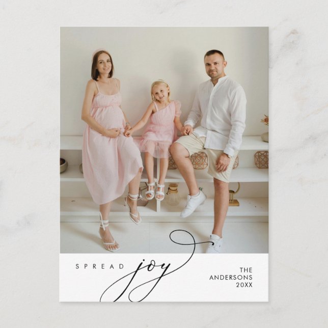 Sprid glädje, familjefoto, julhälsning vykort (Framsida)