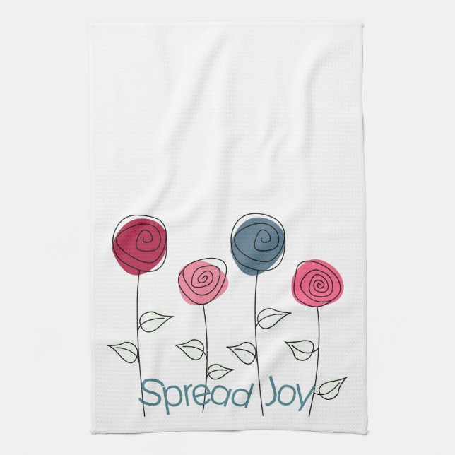 Sprid Glädje Rosa Blå Blommor Kökshandduk (Vertikal)