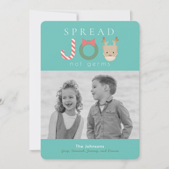 Sprid JOY Reindeer Mask Blue Julfoto Julkort (Framsida)