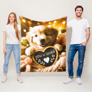 Sprid Kärlek: Golden Retriever med "Du är älskad" Fleecefilt