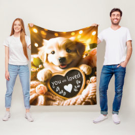 Sprid Kärlek: Golden Retriever med "Du är älskad" Fleecefilt