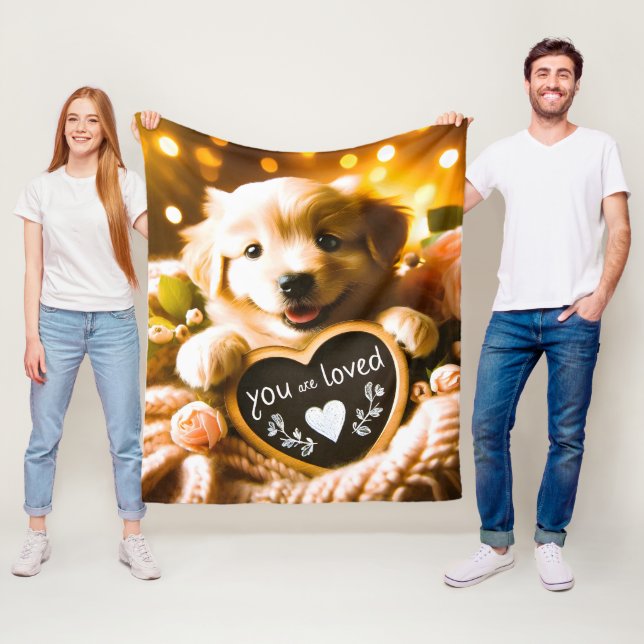 Sprid Kärlek: Golden Retriever med "Du är älskad" Fleecefilt (På plats)