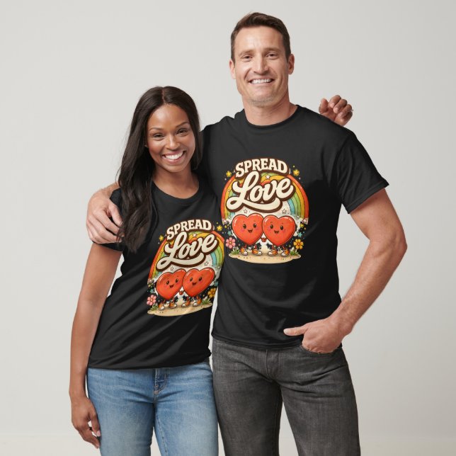 Sprid Kärlek Regnbåge Hjärtan T-Shirt – Söt Positi (Unisex)