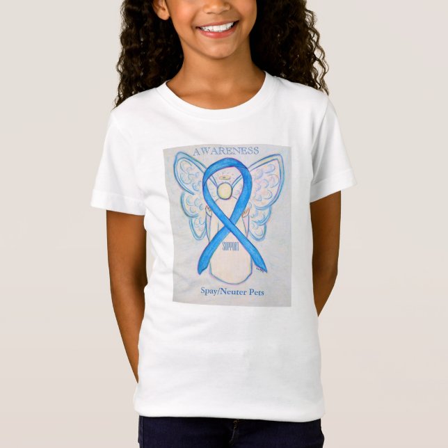 Sprid/neuter Blue Awareness Ribbon Angel Shirt Tröja (Framsida)