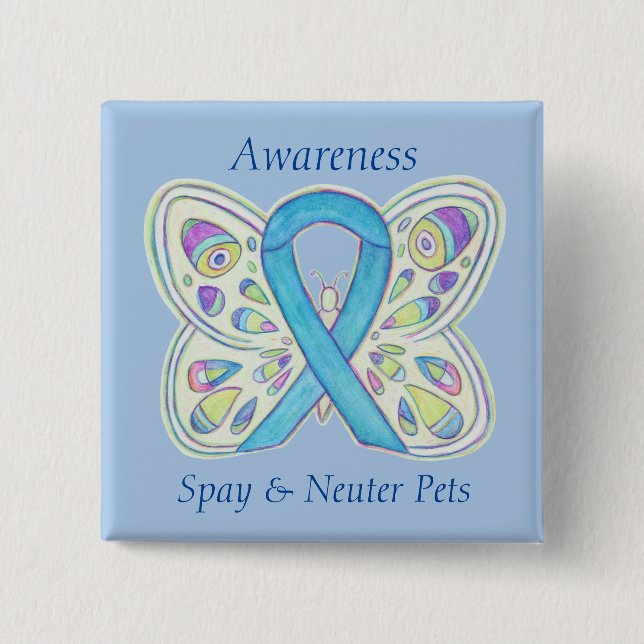 Sprid/neuter Pets Awareness Ribbon Butterfly Pin Knapp (Framsida)