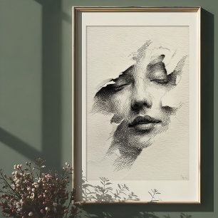 Sprid serenitet: Intricate Monokrome Ansikte Poster