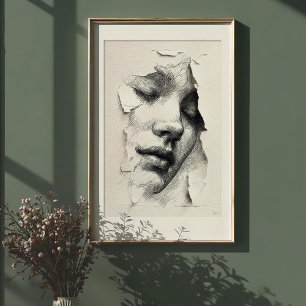 Sprid service: Monokroma linjeart Ansikte Poster