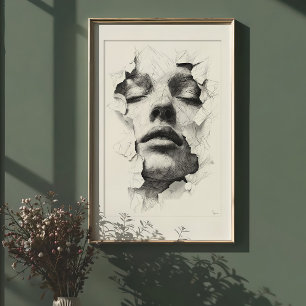 Sprid service: Monokroma linjeart Ansikte Poster