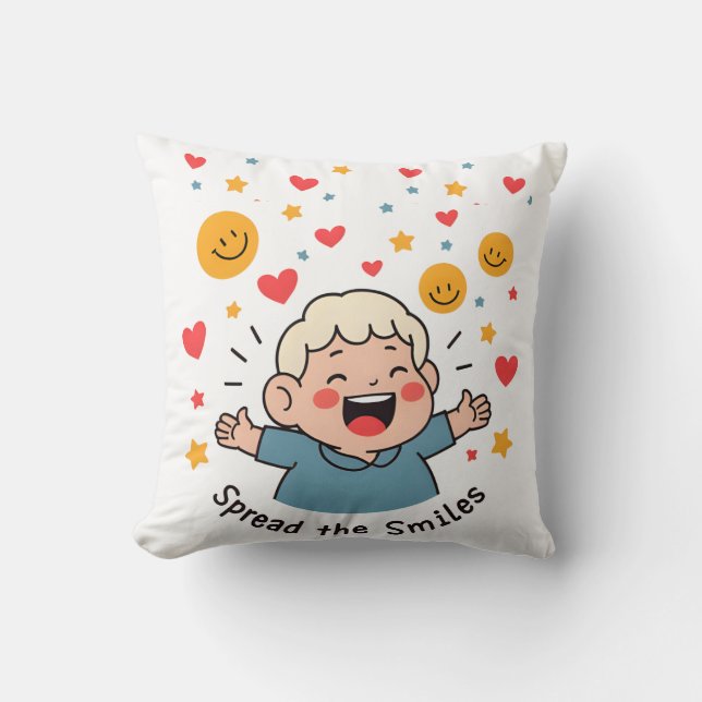 Sprid Smiles - Cute & Cheerful Doodle-Tecknaden Kudde (Framsida)