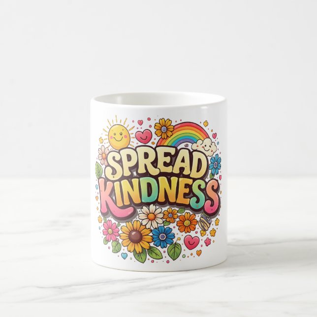 Sprid vänlighet – Söt blommig regnbåge Kaffemugg (Center)