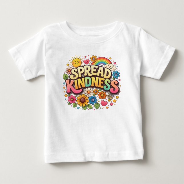 Sprid vänlighet – Söt blommig regnbåge T Shirt (Framsida)