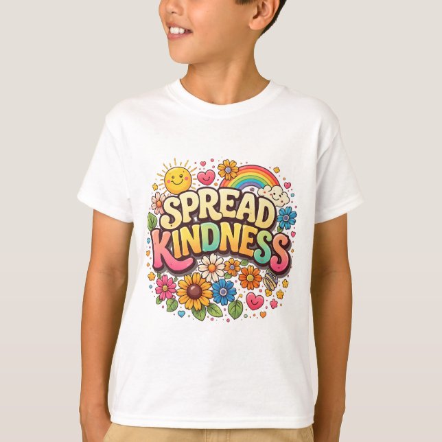 Sprid vänlighet – Söt blommig regnbåge T Shirt (Framsida)