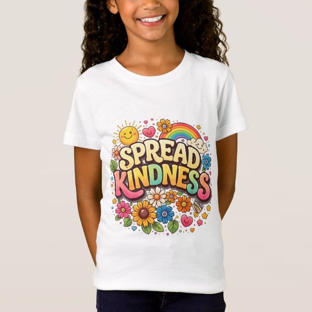 Sprid vänlighet – Söt blommig regnbåge T Shirt (Framsida)